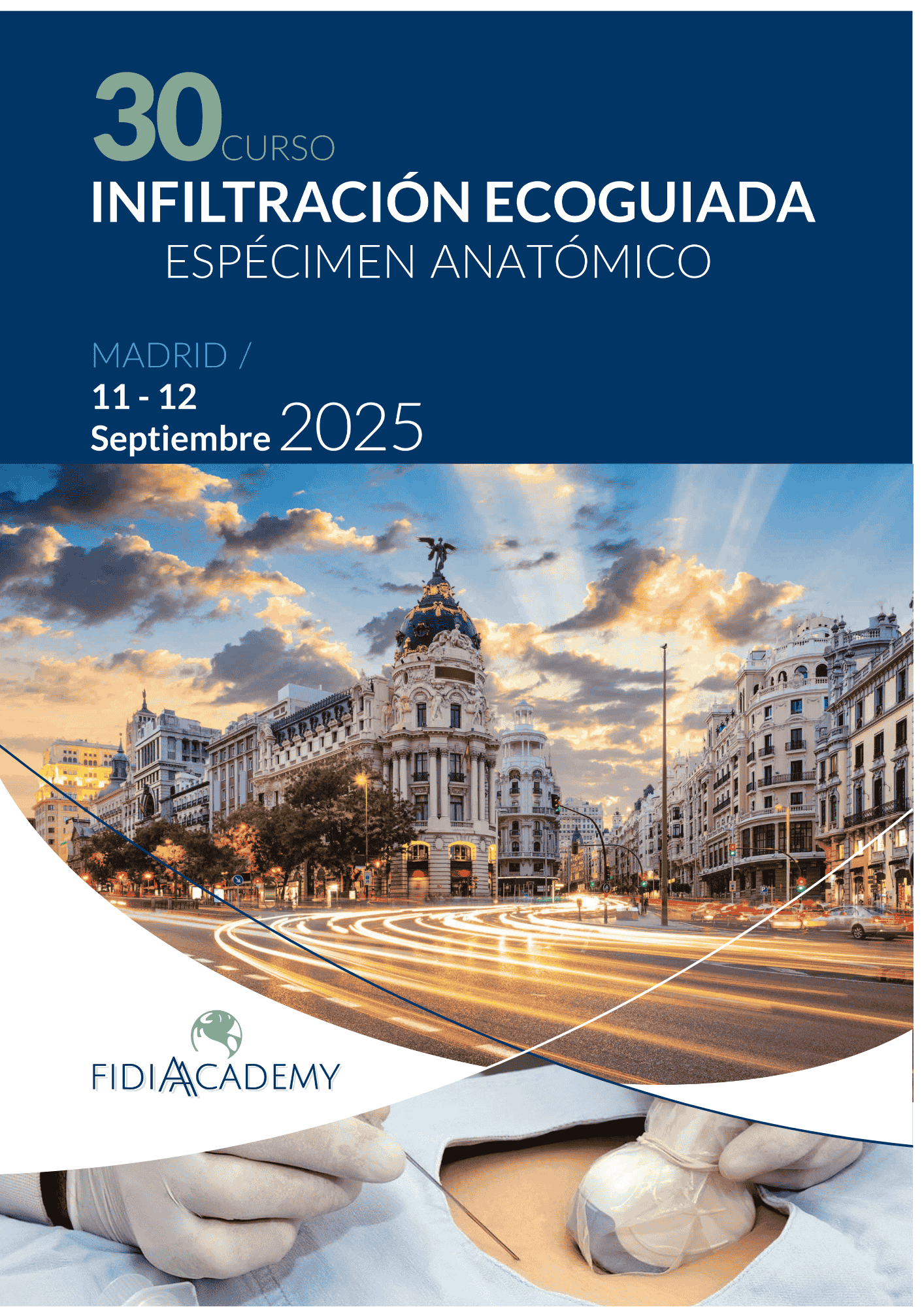 FIDIA. 30 Curso Infiltrafición ecoguiada en espécimen anatómico. 11-12 Septiembre 2026. Madrid.