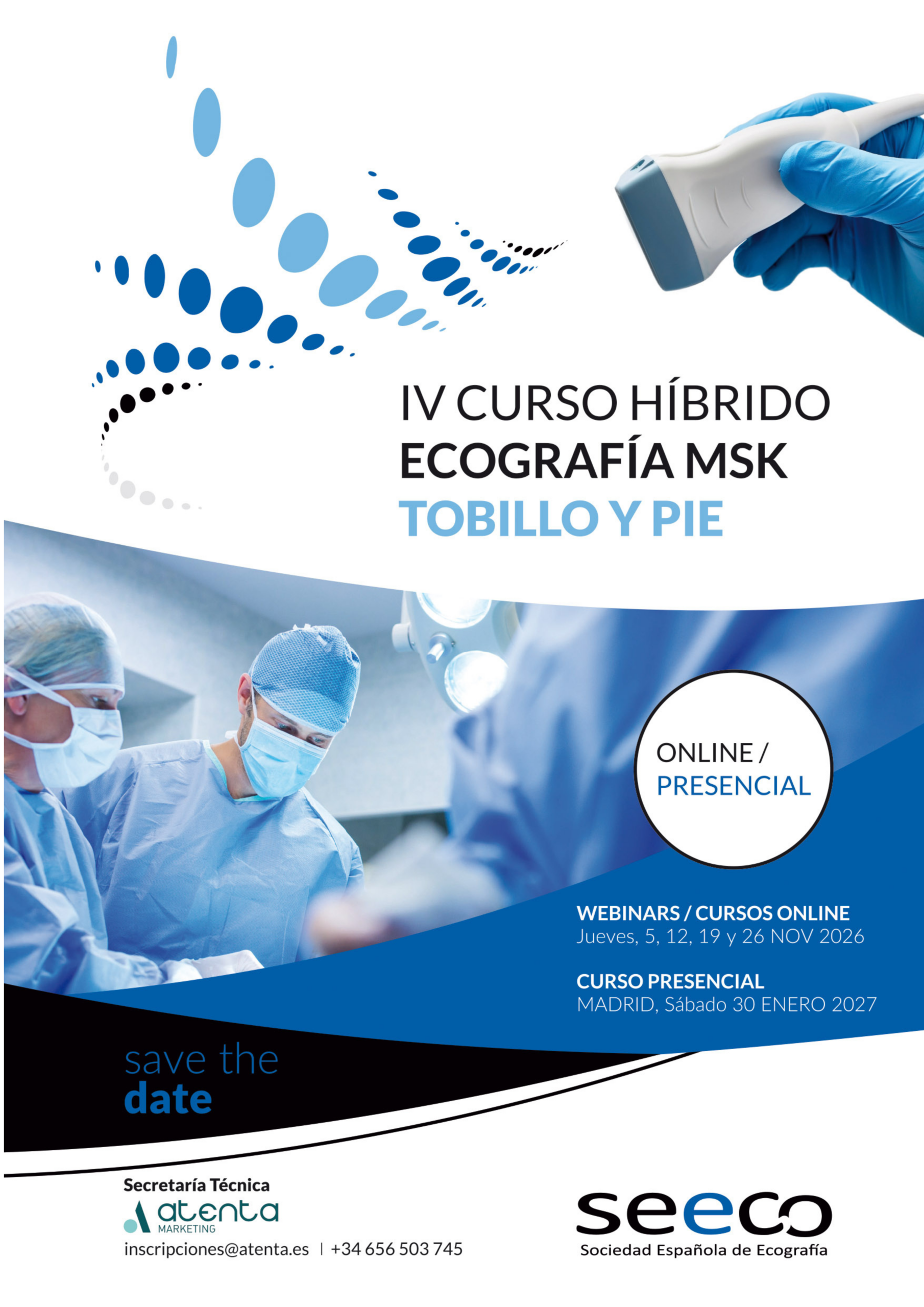 IV Curso Híbrido de Ecografía Musculoesquelética (MSK) de Tobillo y Pie | 5-29 Noviembre, 2026 y 30 Enero, 2027. Online – Madrid